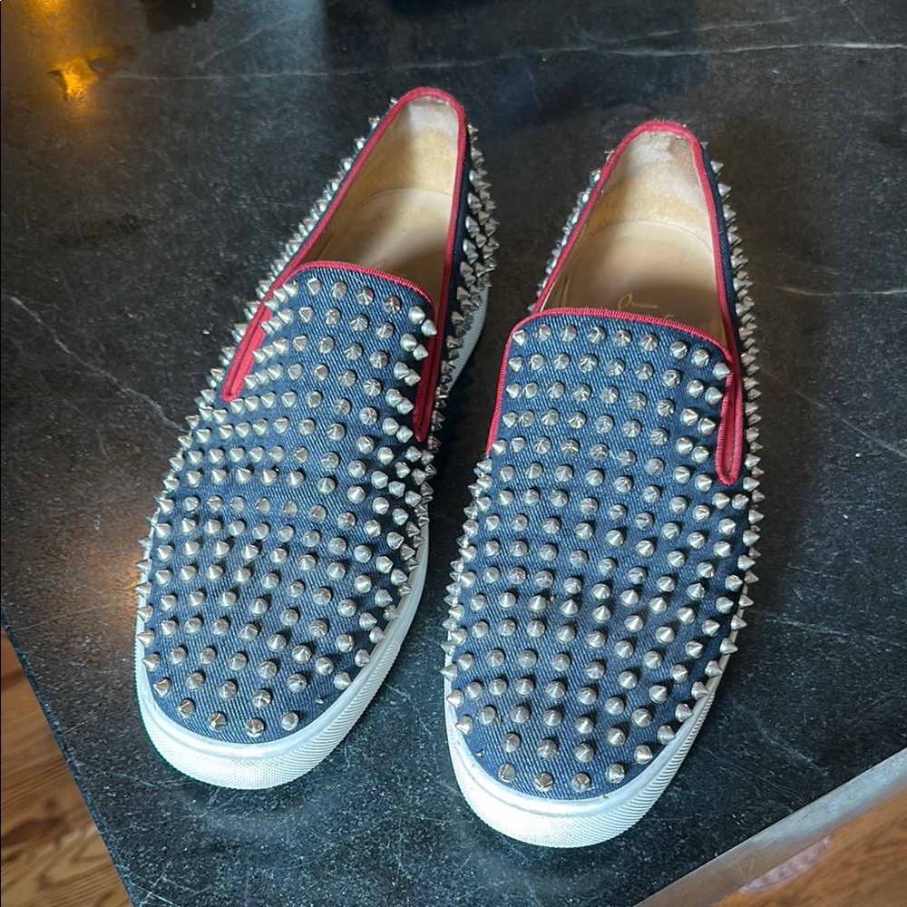 Men's Studded Slip-On Shoes - Blue and Red